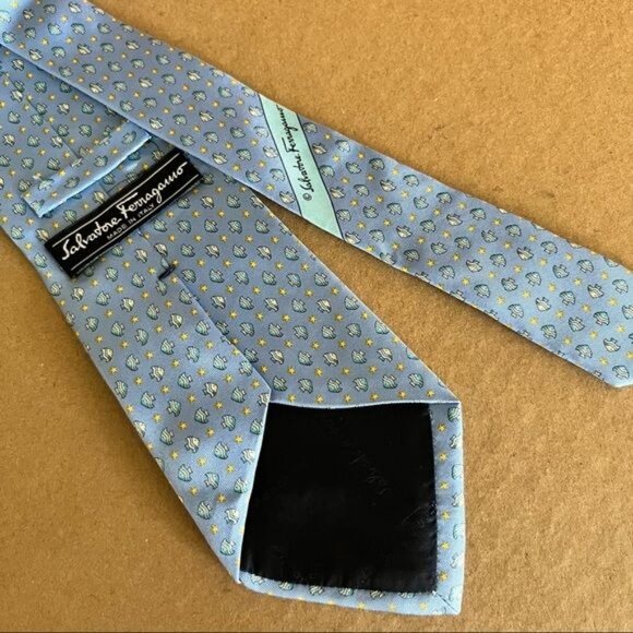 Feragammo Fish Swimming Stars Printed Silk Tie - Picture 3 of 4